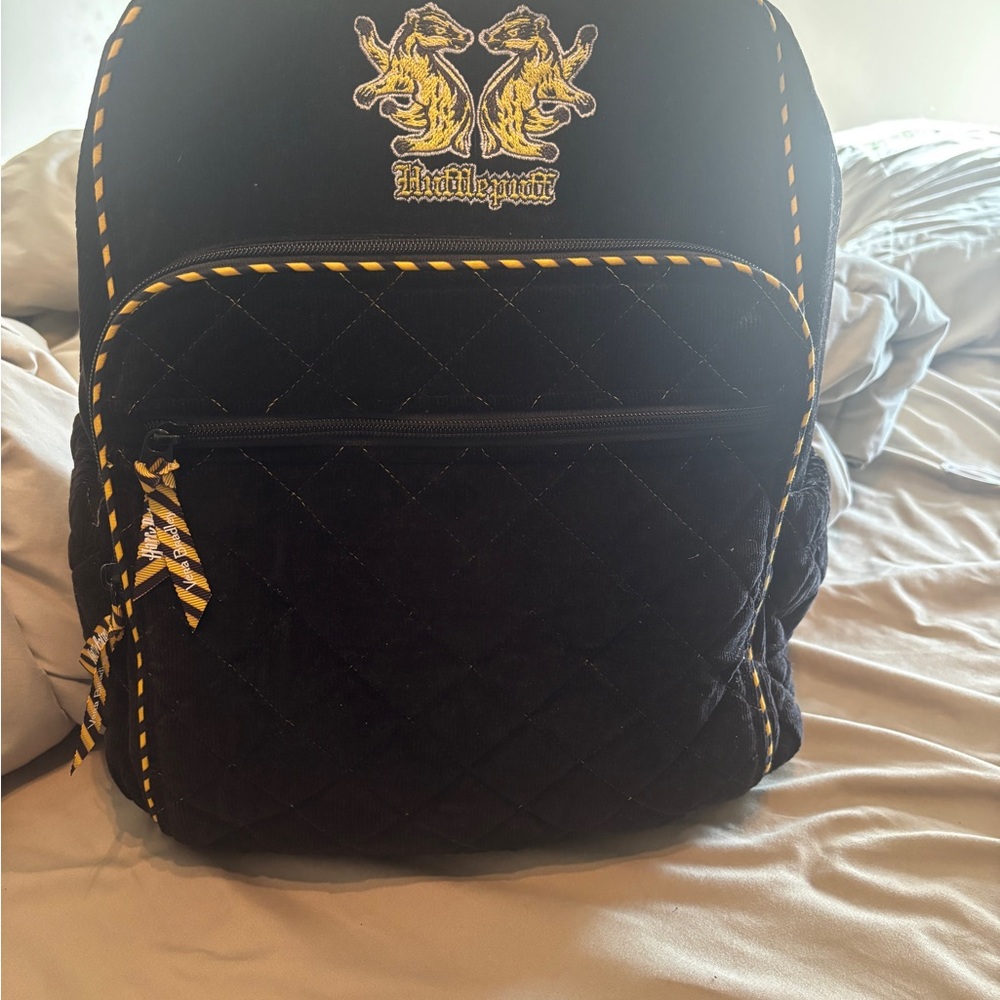Vera Bradley Black Quilted Backpack with Yellow Trim